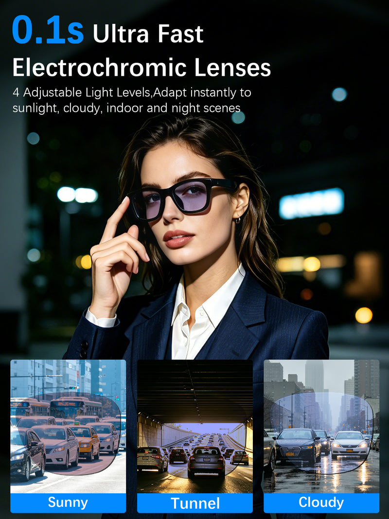 Essonio S1 AI Smart Glasses | Electrochromic Sunglasses, Bluetooth 5.4 Open Ear Audio, UV400, 4-Speed Adjustable Tint for Driving & Sports 2