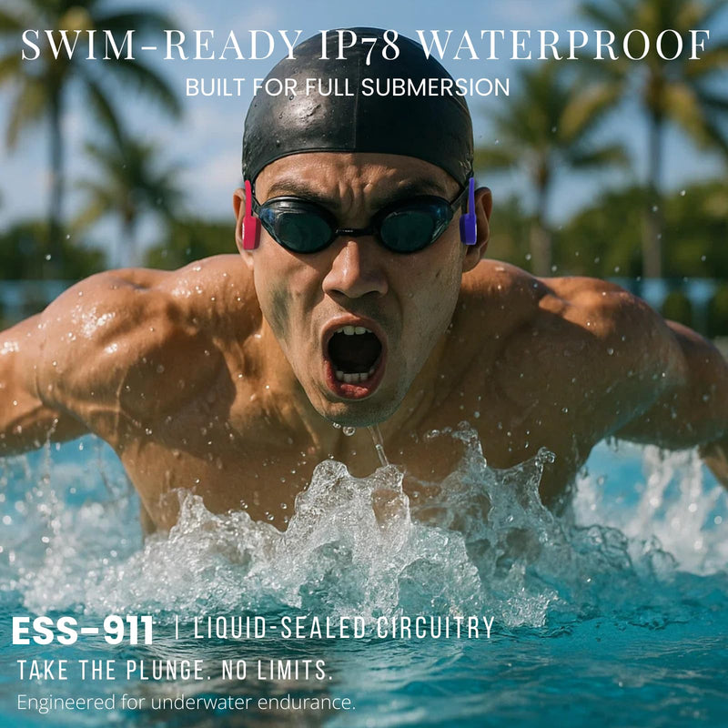 Essonio Swimming Bone Conduction Headphones | IP68, Bluetooth 5.4, 32GB MP3, AI Voice Control, Titanium for Swimming, Running & Gym