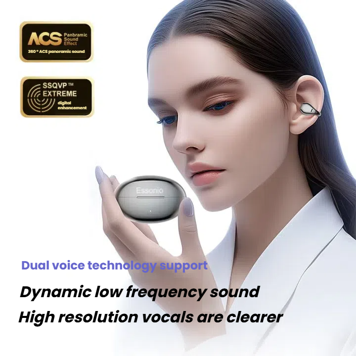 Essonio Open Ear Earphones | Bluetooth 5.4, Ultra-Light Clip, 68H Playtime, AI Noise Cancelling, Dual Device, Waterproof for Running & Gym 5